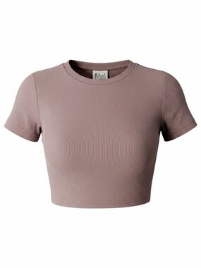 Mood Women’s XL Lilac Purple Ribbed Fitted Crop Top Short Sleeve Baby Tee